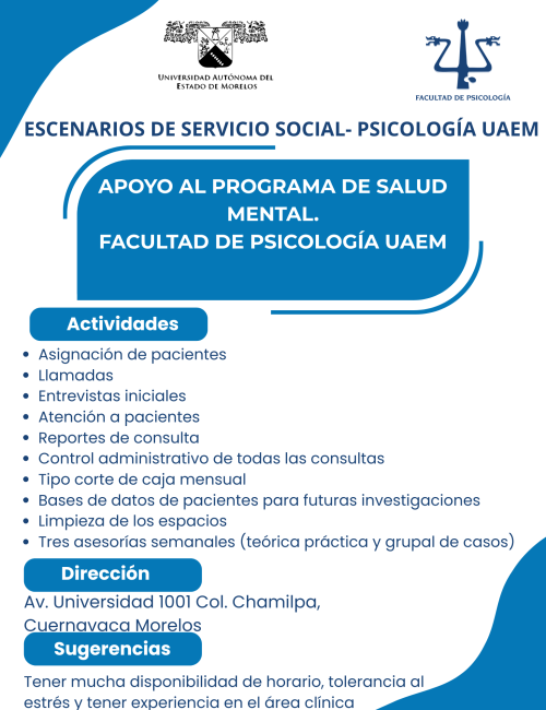Apoyo al programa de salud mental. Facultad de Psicología UAEM