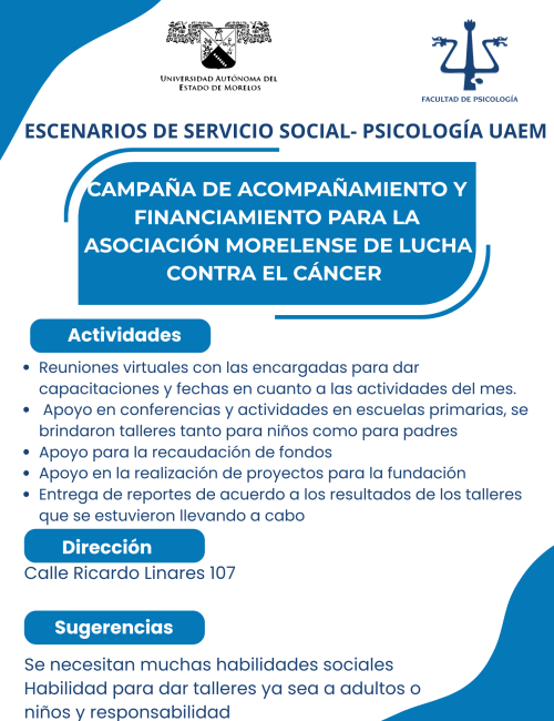 Campaña de acompañamiento y financiamiento para la asociación morelense de lucha contra el cáncer